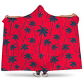 Black Red Palm Tree Pattern Print Hooded Blanket