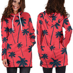 Black Red Palm Tree Pattern Print Hoodie Dress GearFrost