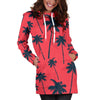 Black Red Palm Tree Pattern Print Hoodie Dress GearFrost