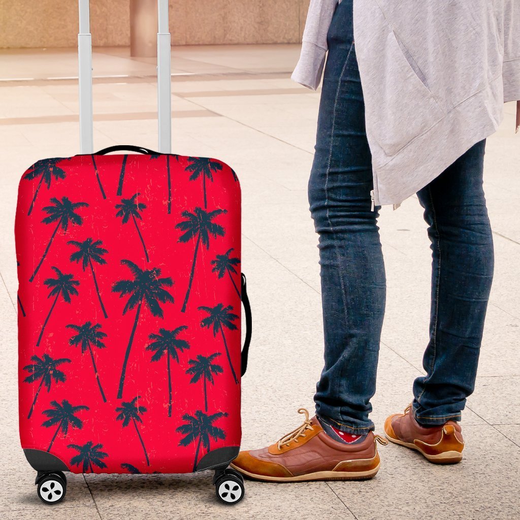 Black Red Palm Tree Pattern Print Luggage Cover GearFrost