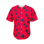 Black Red Palm Tree Pattern Print Men's Baseball Jersey