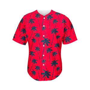 Black Red Palm Tree Pattern Print Men's Baseball Jersey