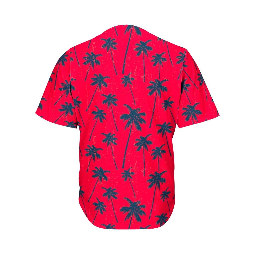 Black Red Palm Tree Pattern Print Men's Baseball Jersey