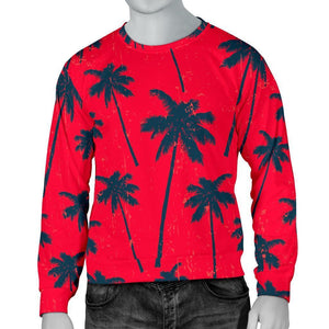 Black Red Palm Tree Pattern Print Men's Crewneck Sweatshirt GearFrost
