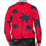 Black Red Palm Tree Pattern Print Men's Crewneck Sweatshirt GearFrost