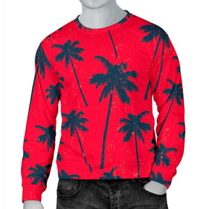 Black Red Palm Tree Pattern Print Men's Crewneck Sweatshirt GearFrost