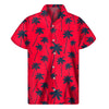 Black Red Palm Tree Pattern Print Men's Short Sleeve Shirt