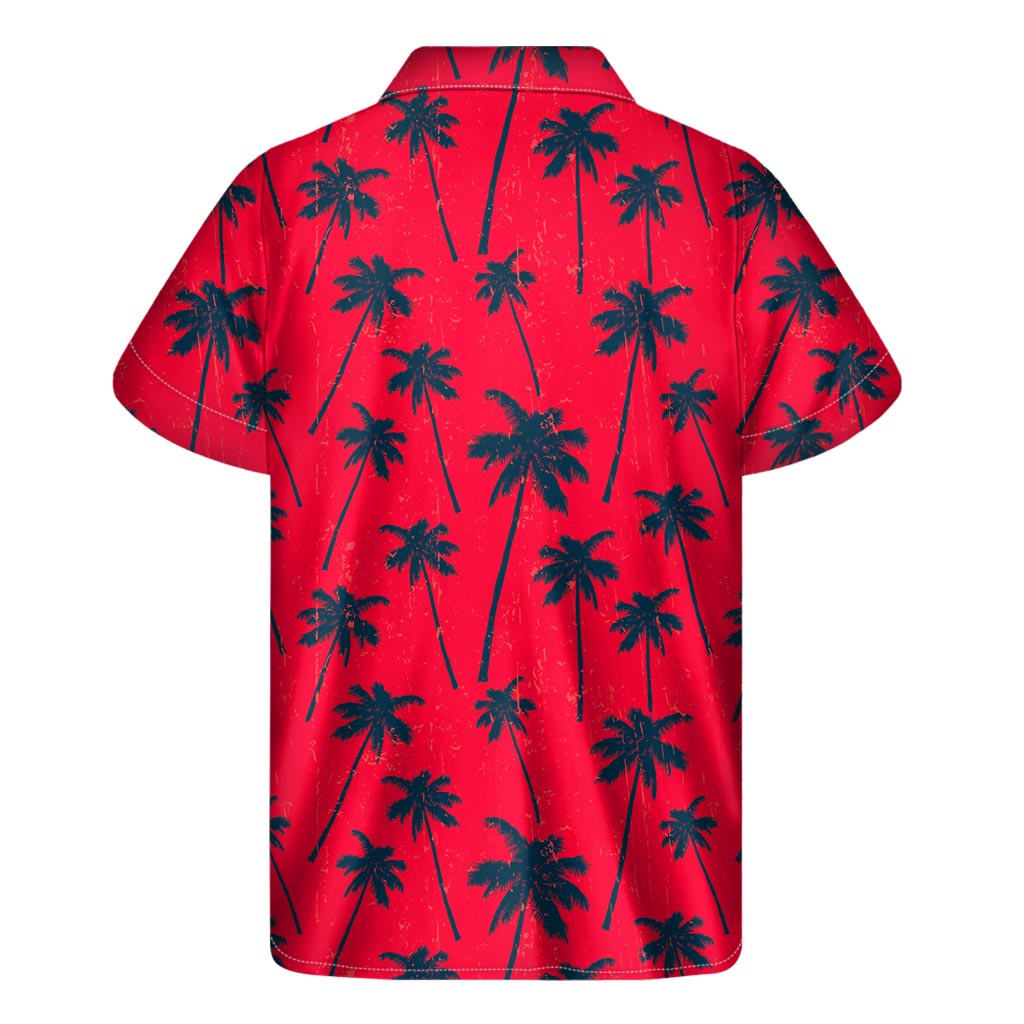 Black Red Palm Tree Pattern Print Men's Short Sleeve Shirt