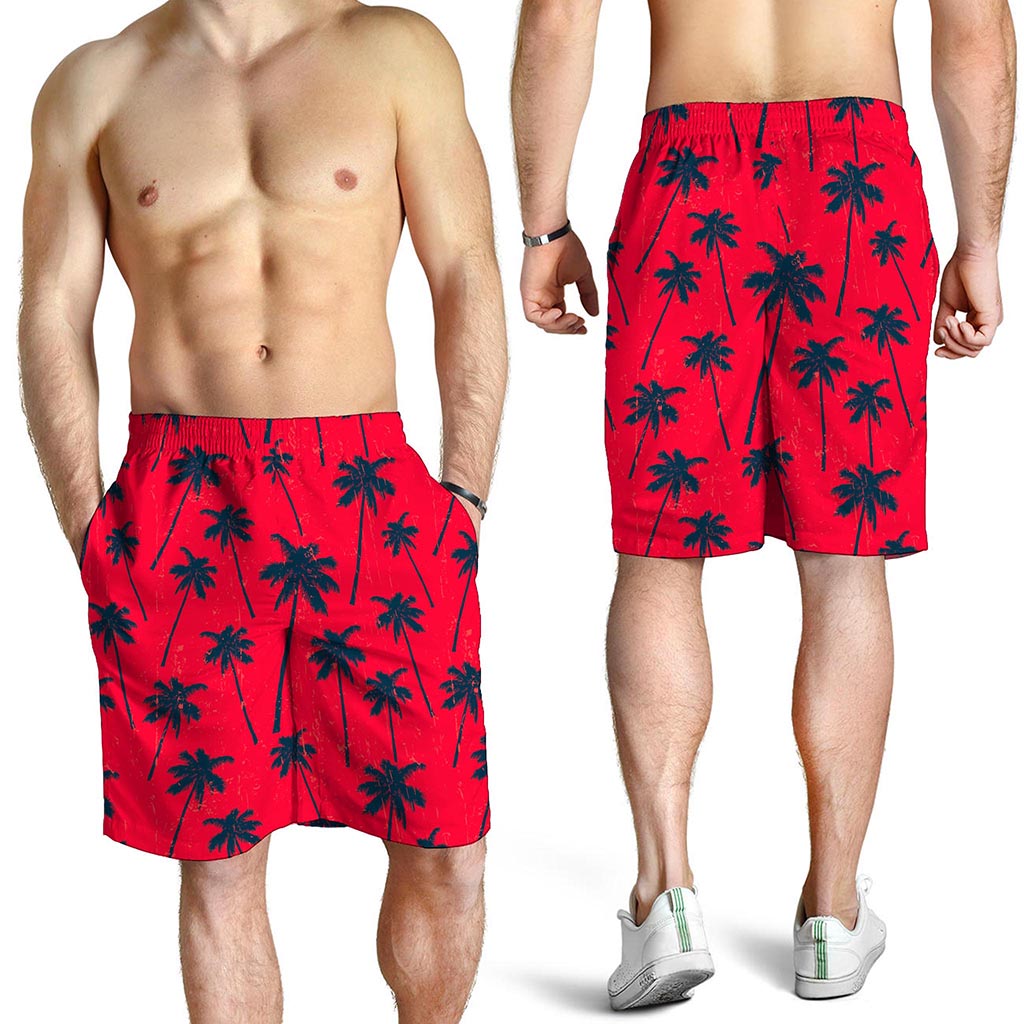 Black Red Palm Tree Pattern Print Men's Shorts