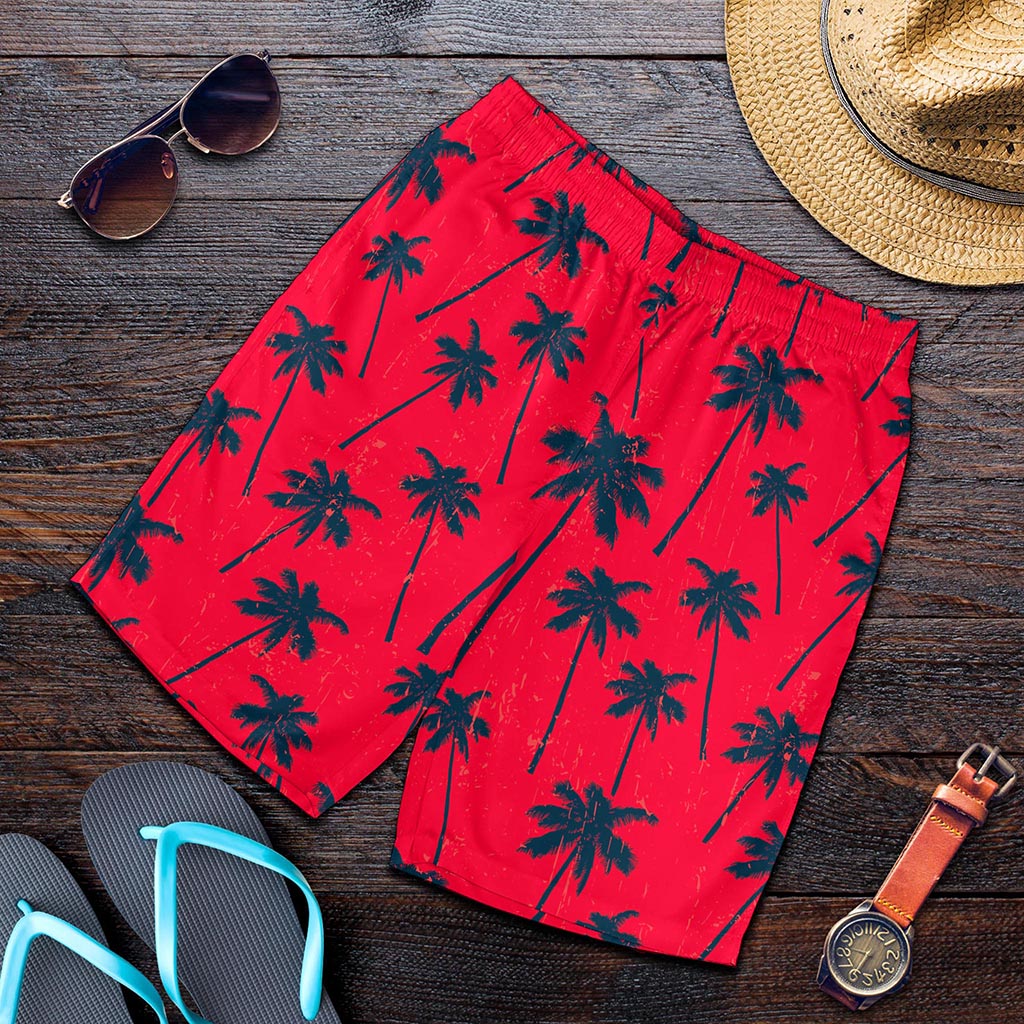 Black Red Palm Tree Pattern Print Men's Shorts