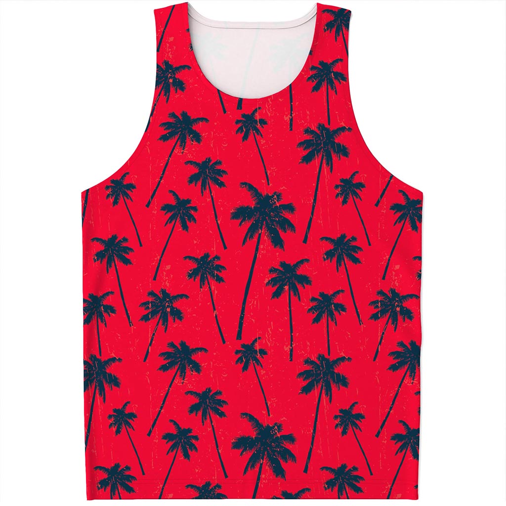 Black Red Palm Tree Pattern Print Men's Tank Top