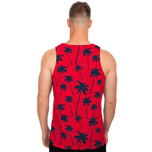 Black Red Palm Tree Pattern Print Men's Tank Top