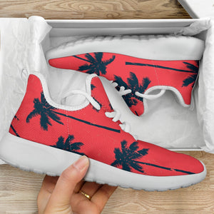 Black Red Palm Tree Pattern Print Mesh Knit Shoes GearFrost