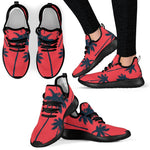 Black Red Palm Tree Pattern Print Mesh Knit Shoes GearFrost