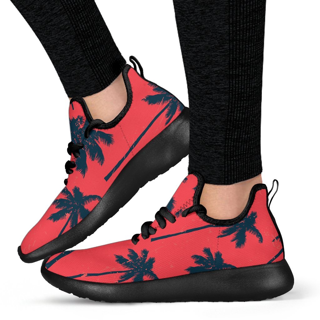 Black Red Palm Tree Pattern Print Mesh Knit Shoes GearFrost