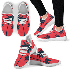 Black Red Palm Tree Pattern Print Mesh Knit Shoes GearFrost