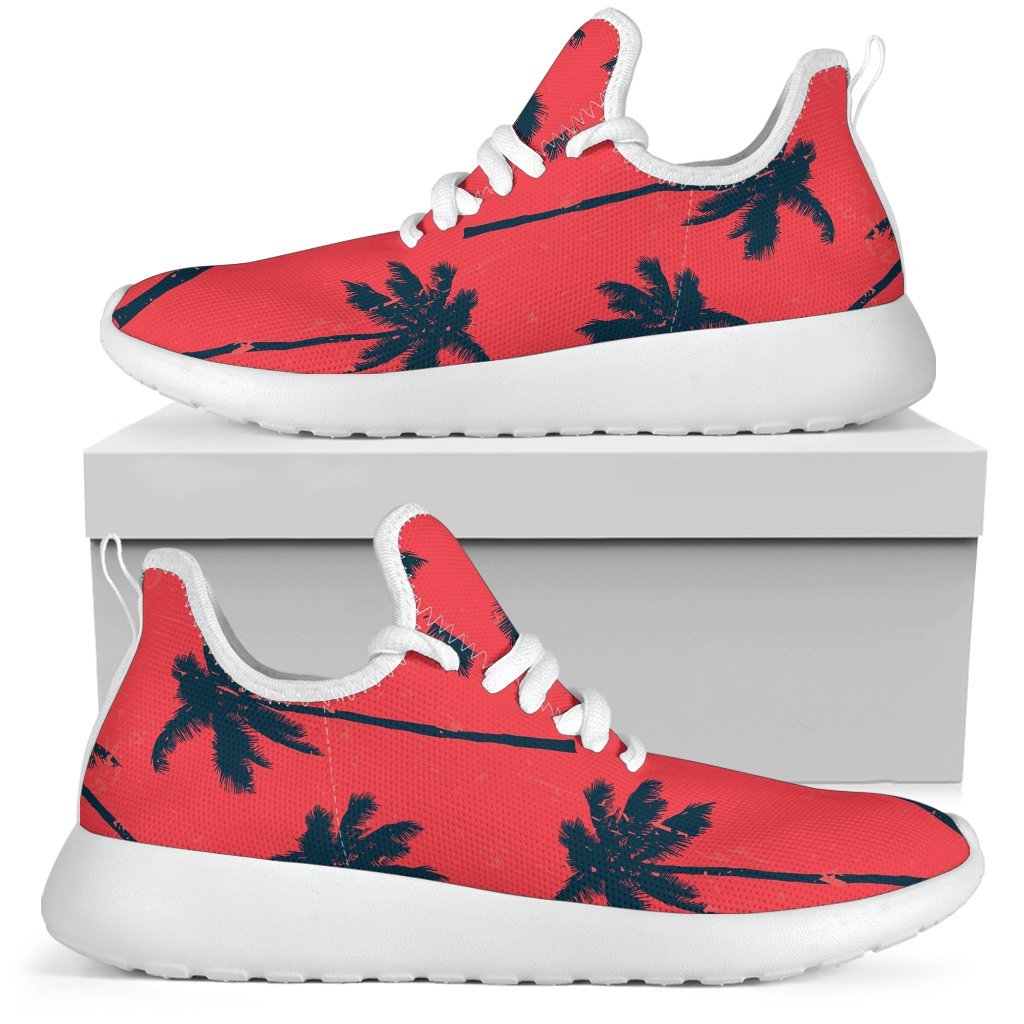 Black Red Palm Tree Pattern Print Mesh Knit Shoes GearFrost