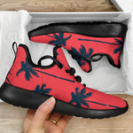 Black Red Palm Tree Pattern Print Mesh Knit Shoes GearFrost