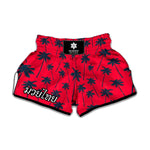 Black Red Palm Tree Pattern Print Muay Thai Boxing Shorts