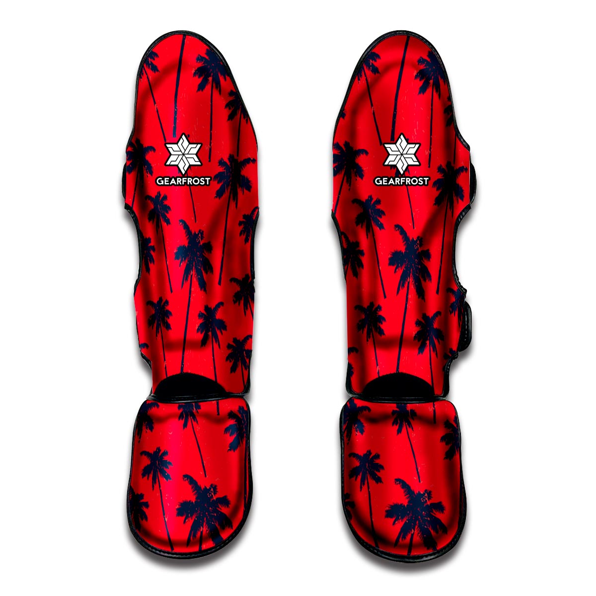 Black Red Palm Tree Pattern Print Muay Thai Shin Guard