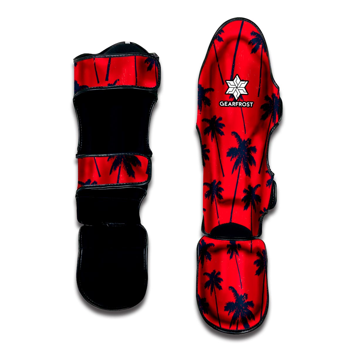 Black Red Palm Tree Pattern Print Muay Thai Shin Guard