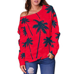 Black Red Palm Tree Pattern Print Off Shoulder Sweatshirt GearFrost