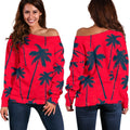 Black Red Palm Tree Pattern Print Off The Shoulder Sweatshirt