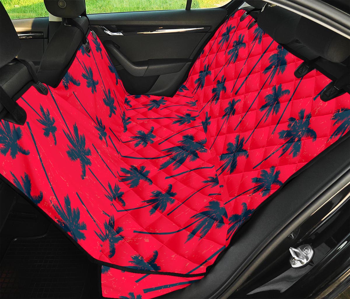 Black Red Palm Tree Pattern Print Pet Car Back Seat Cover