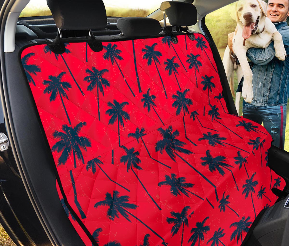 Black Red Palm Tree Pattern Print Pet Car Back Seat Cover