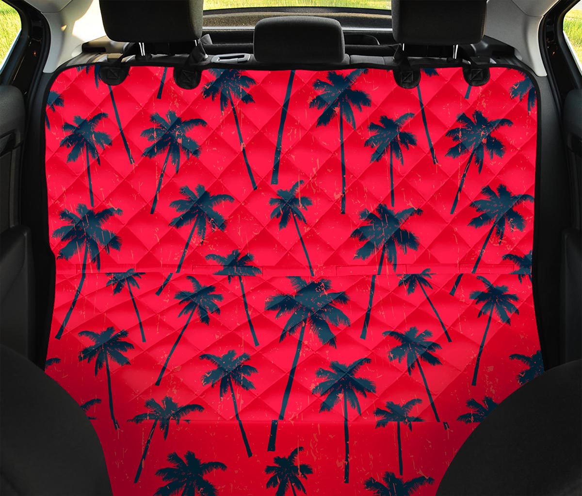Black Red Palm Tree Pattern Print Pet Car Back Seat Cover