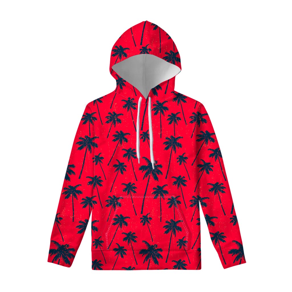 Black Red Palm Tree Pattern Print Pullover Hoodie