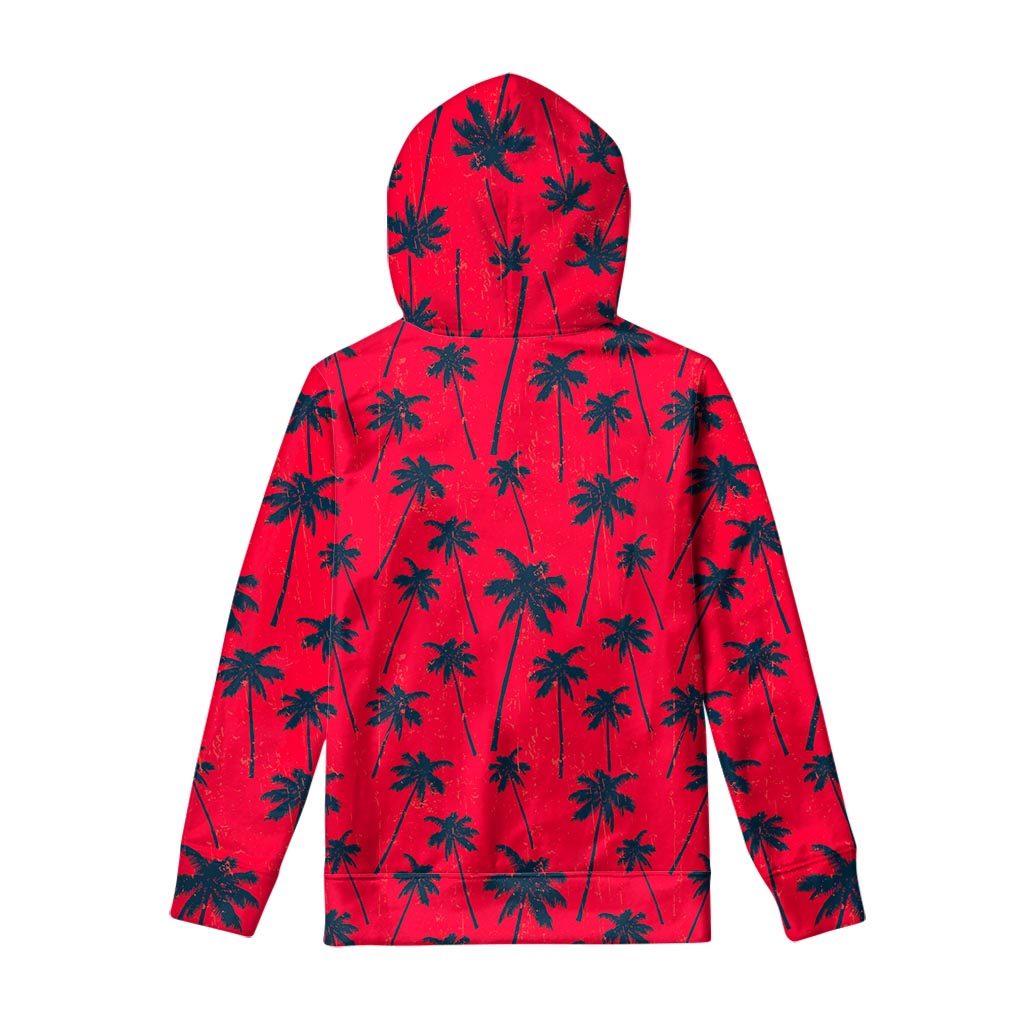 Black Red Palm Tree Pattern Print Pullover Hoodie