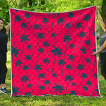 Black Red Palm Tree Pattern Print Quilt
