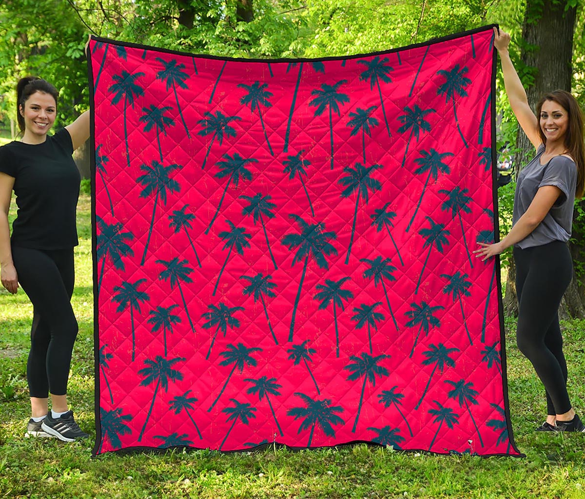 Black Red Palm Tree Pattern Print Quilt