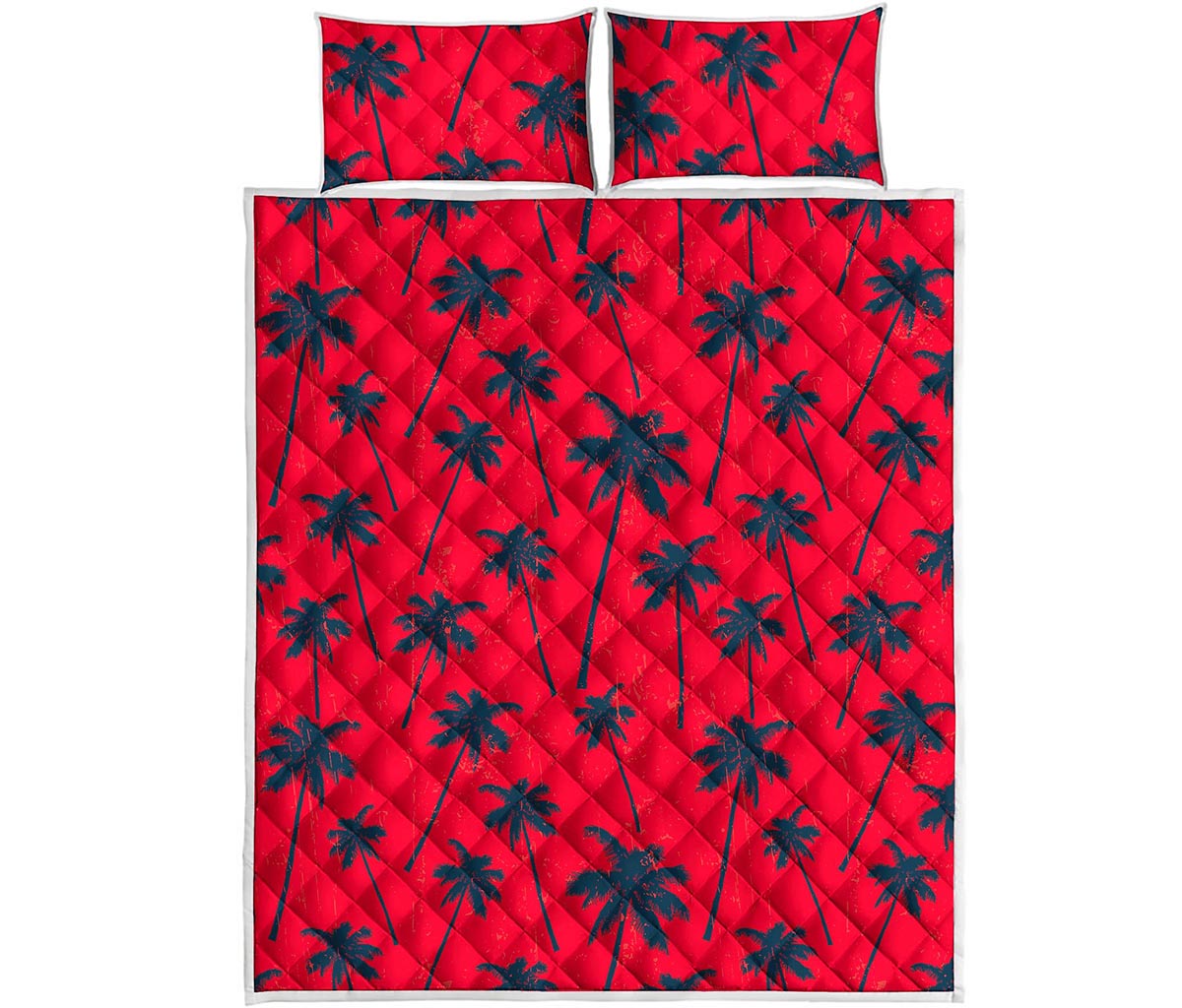 Black Red Palm Tree Pattern Print Quilt Bed Set