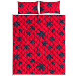 Black Red Palm Tree Pattern Print Quilt Bed Set