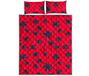 Black Red Palm Tree Pattern Print Quilt Bed Set