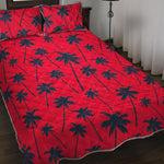 Black Red Palm Tree Pattern Print Quilt Bed Set