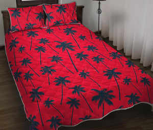 Black Red Palm Tree Pattern Print Quilt Bed Set