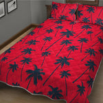 Black Red Palm Tree Pattern Print Quilt Bed Set