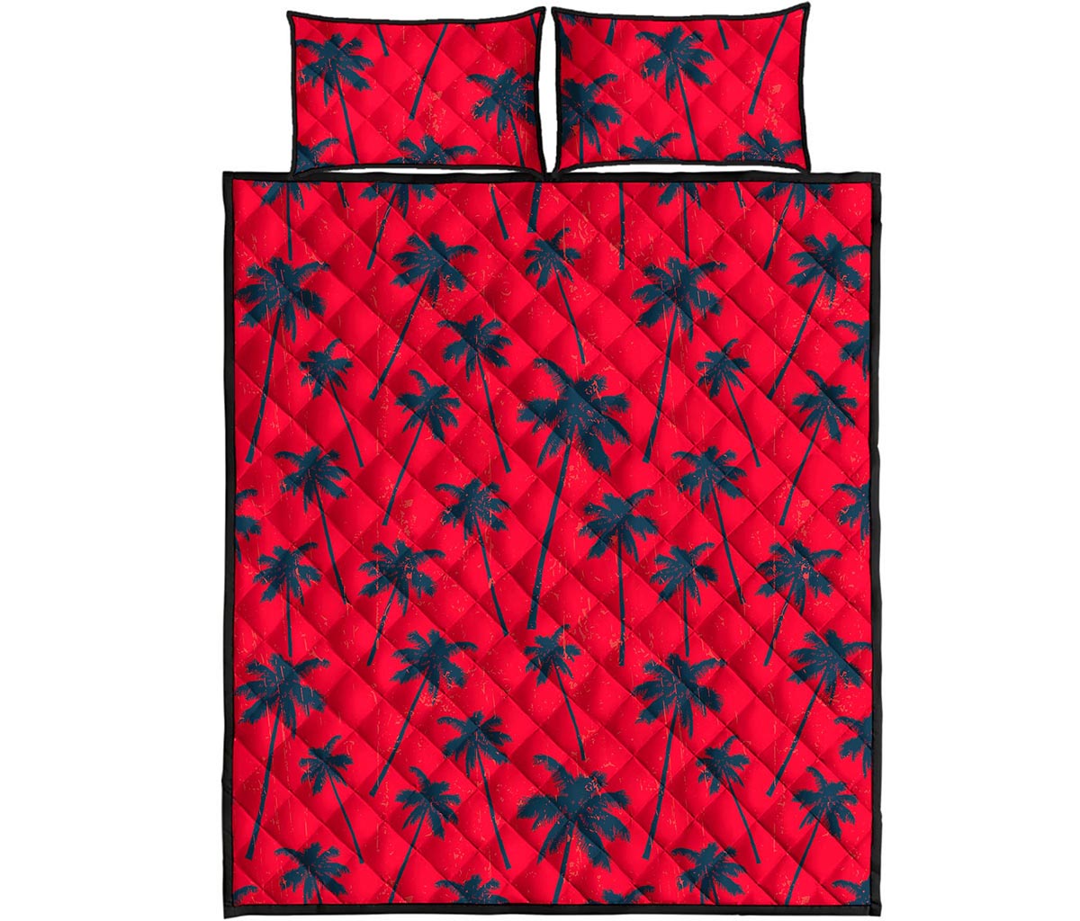 Black Red Palm Tree Pattern Print Quilt Bed Set