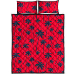 Black Red Palm Tree Pattern Print Quilt Bed Set