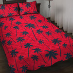 Black Red Palm Tree Pattern Print Quilt Bed Set