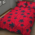 Black Red Palm Tree Pattern Print Quilt Bed Set