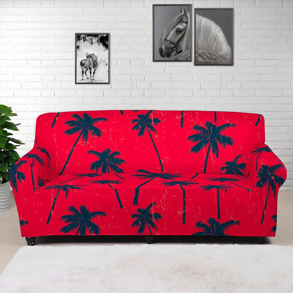 Black Red Palm Tree Pattern Print Sofa Cover