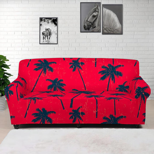 Black Red Palm Tree Pattern Print Sofa Cover