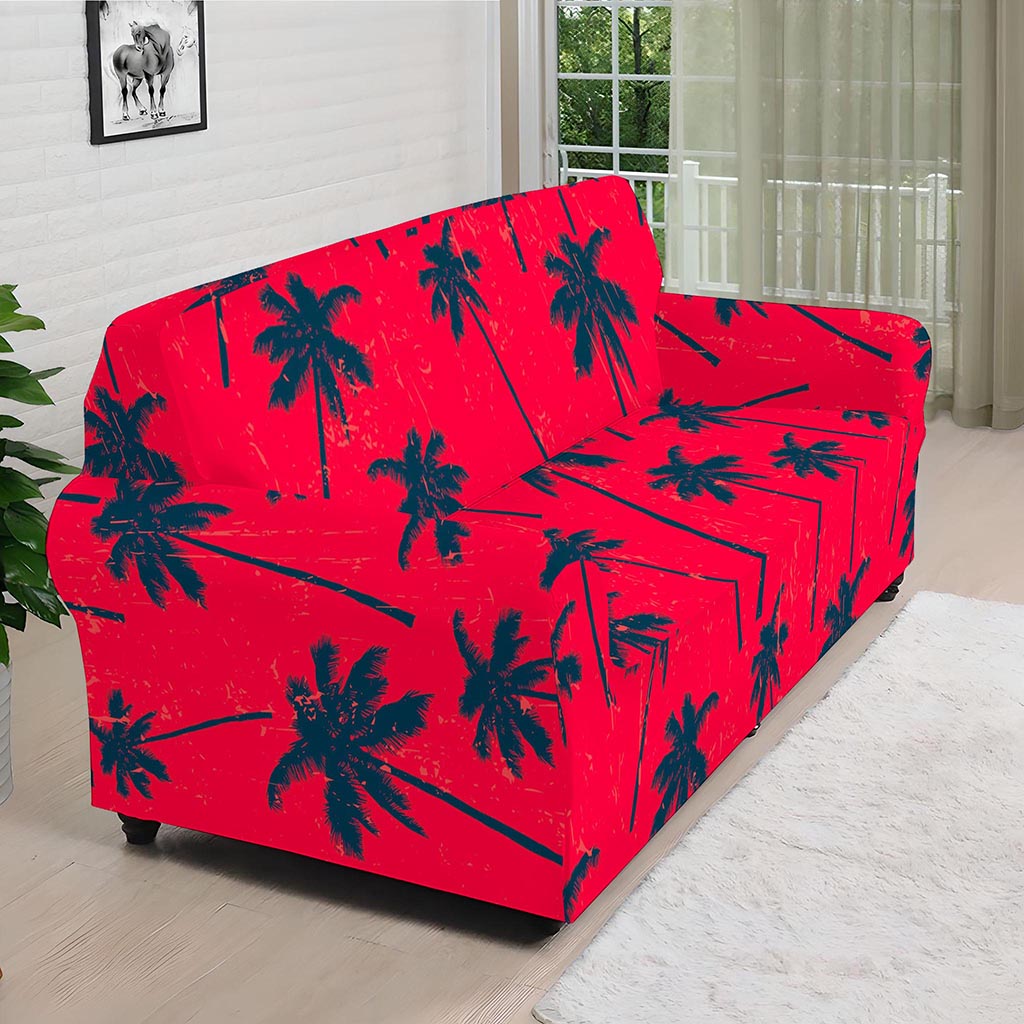 Black Red Palm Tree Pattern Print Sofa Cover
