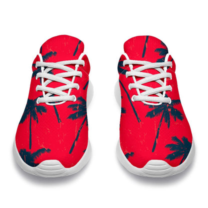 Black Red Palm Tree Pattern Print Sport Shoes GearFrost