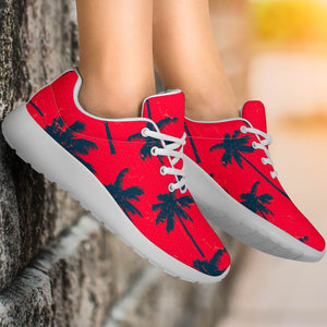 Black Red Palm Tree Pattern Print Sport Shoes GearFrost