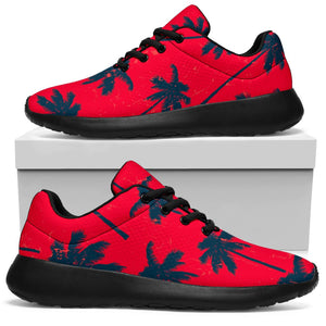 Black Red Palm Tree Pattern Print Sport Shoes GearFrost